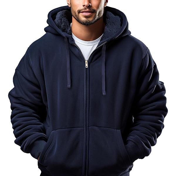 Jvini Men's Full Zipper Front Sherpa Fleece Lining Hooded